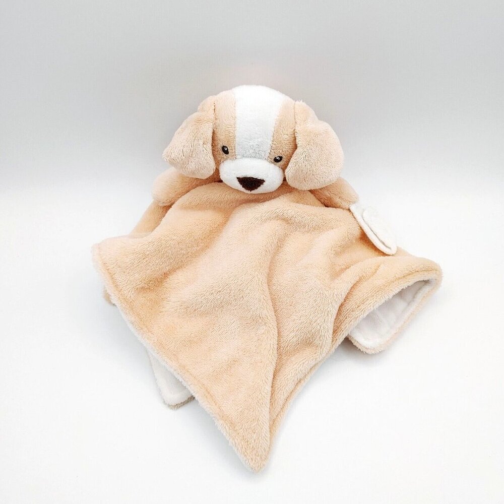 Carter's Tan White Plush Puppy Dog Pacifier Holder Security Blanket Lovey